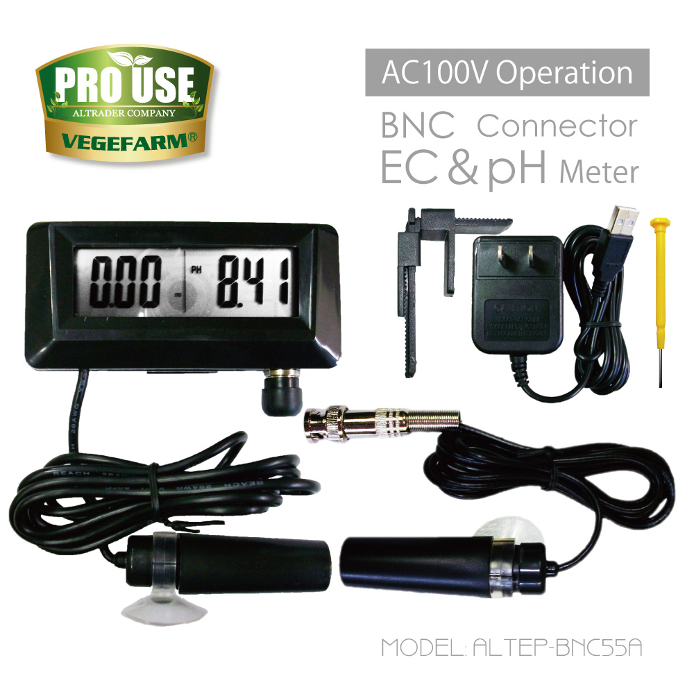 BNC式 EC&pH コンボメーター 0.00-14.00pH/0-19.99mS/cm　ALTEP-BNC55A 常時計測/AC100V